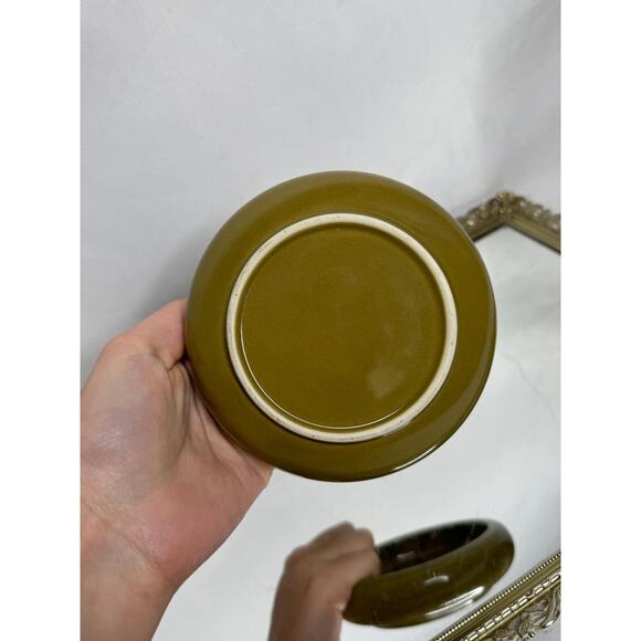 Small Vintage Avocado / Olive Green Round Ceramic Pottery Planter , Succulent - Picture 5 of 8